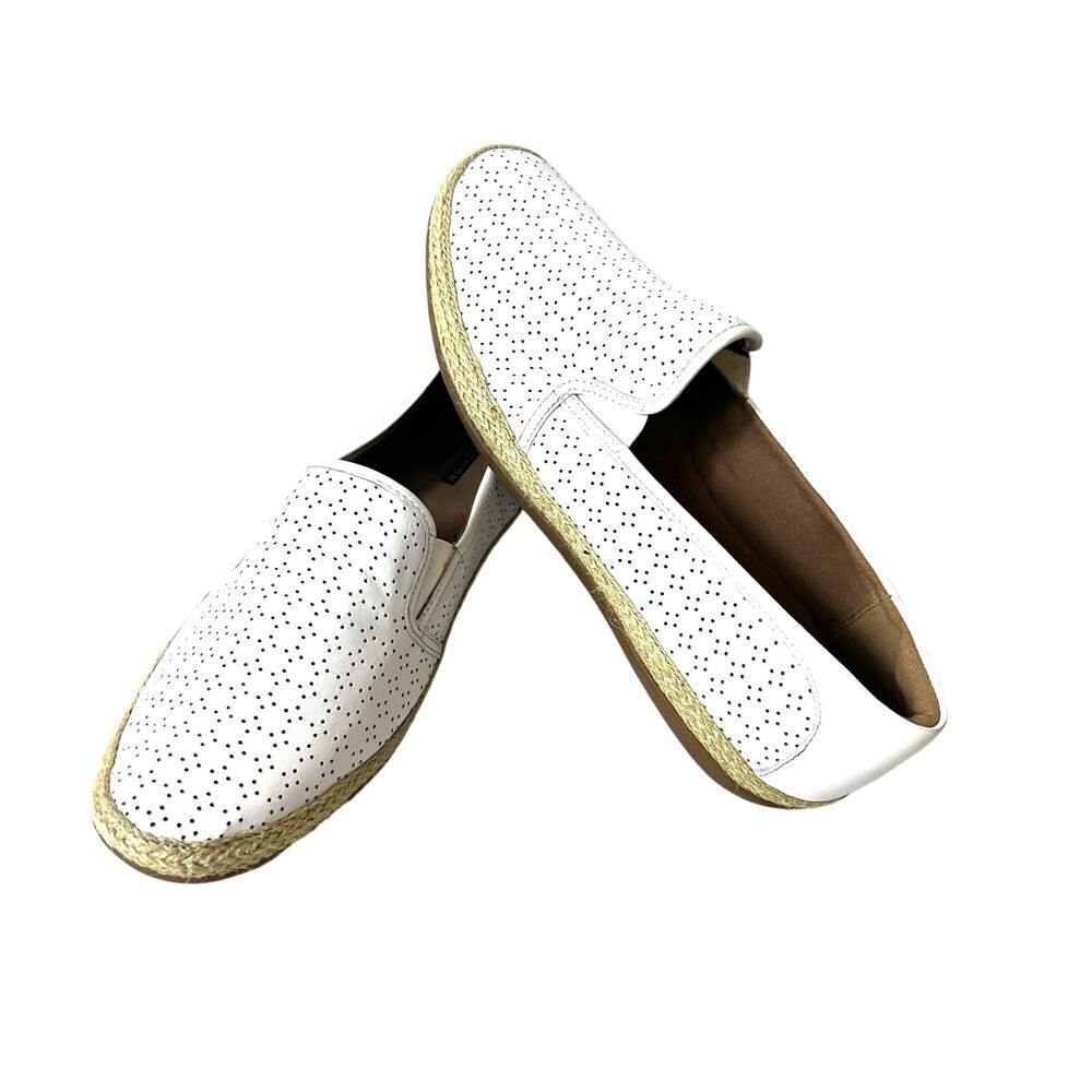 Clarks Collection Women 10M Comfort Casual White Leather Espadrille Slip On Flat